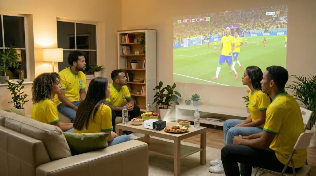 projeção do jogo do Brasil com arenabox